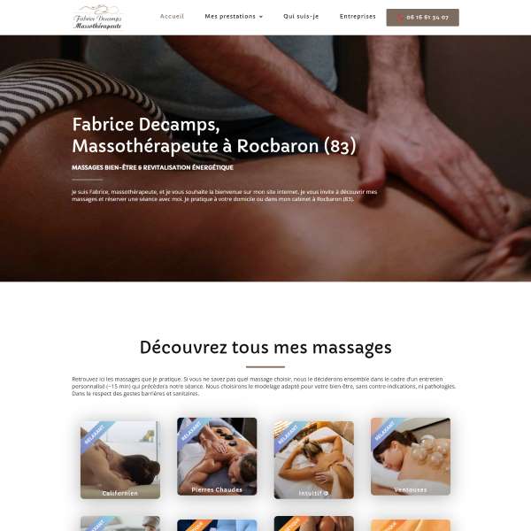 Site internet massothérapeute créé par un consultant en marketing digital à Marseille